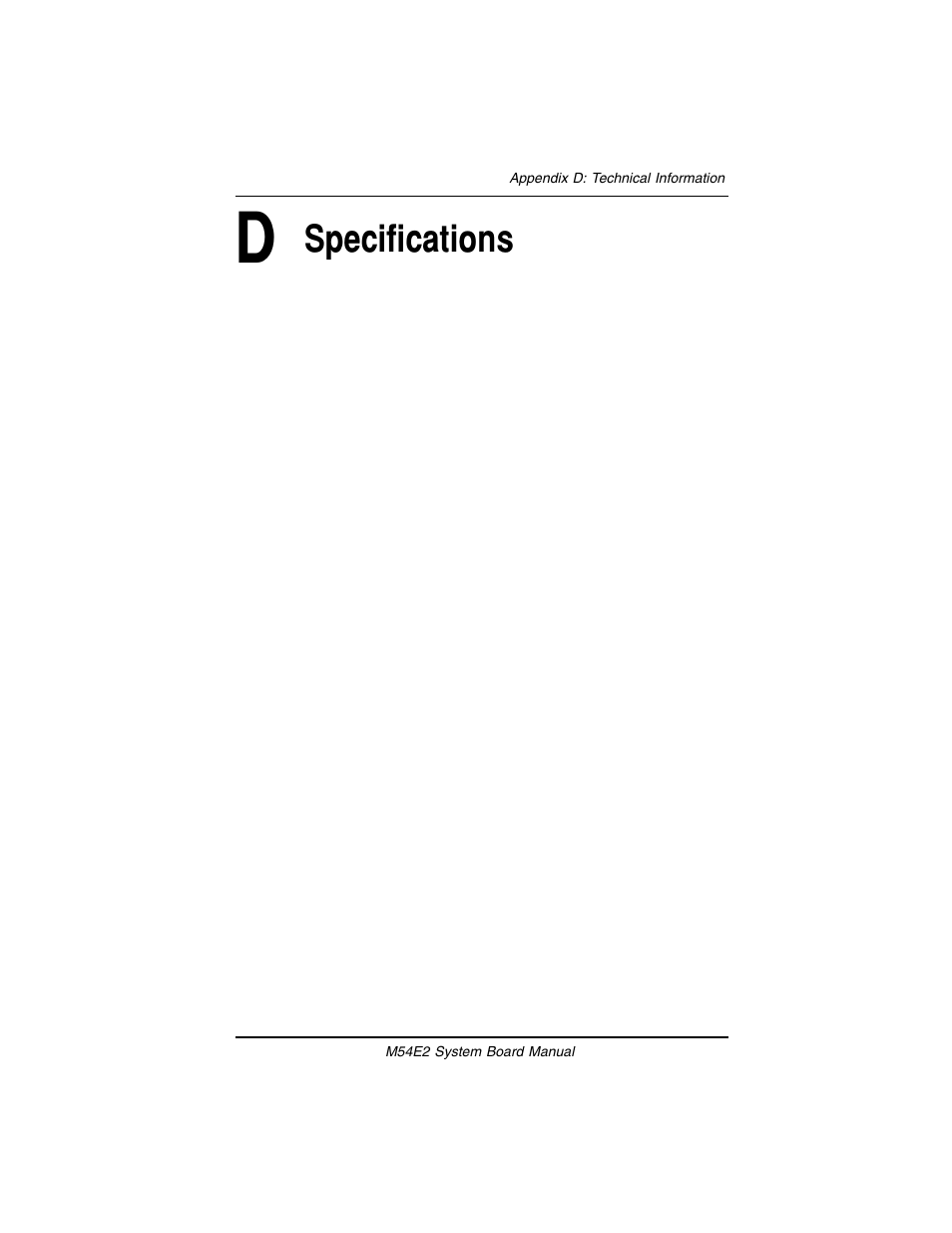 Appendix d: technical information, Specifications | Micronics M54E2 PCI/EISA User Manual | Page 60 / 79