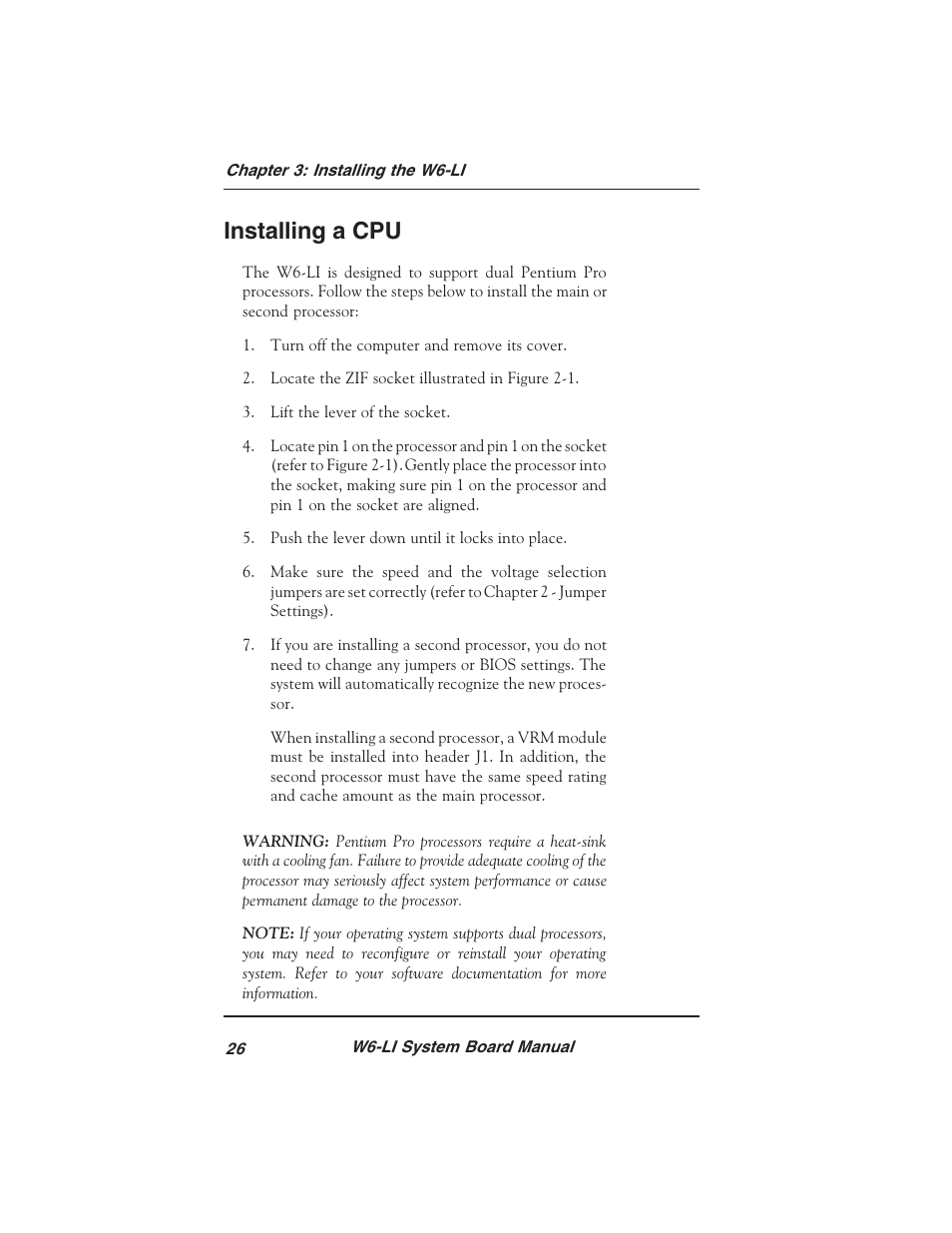 Installing a cpu | Micronics PENTIUM PRO W6-LI User Manual | Page 28 / 82