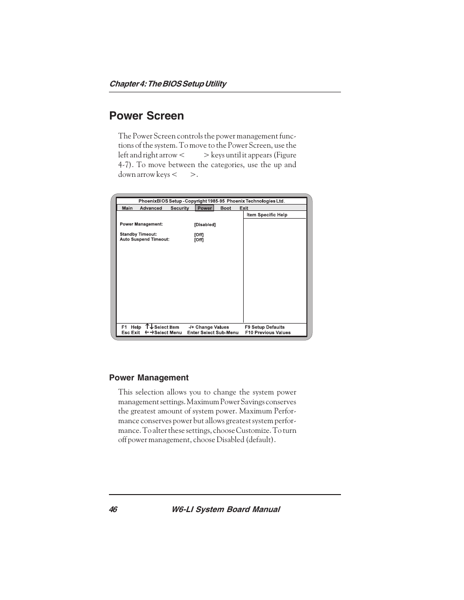 Power screen | Micronics PENTIUM PRO W6-LI User Manual | Page 48 / 82