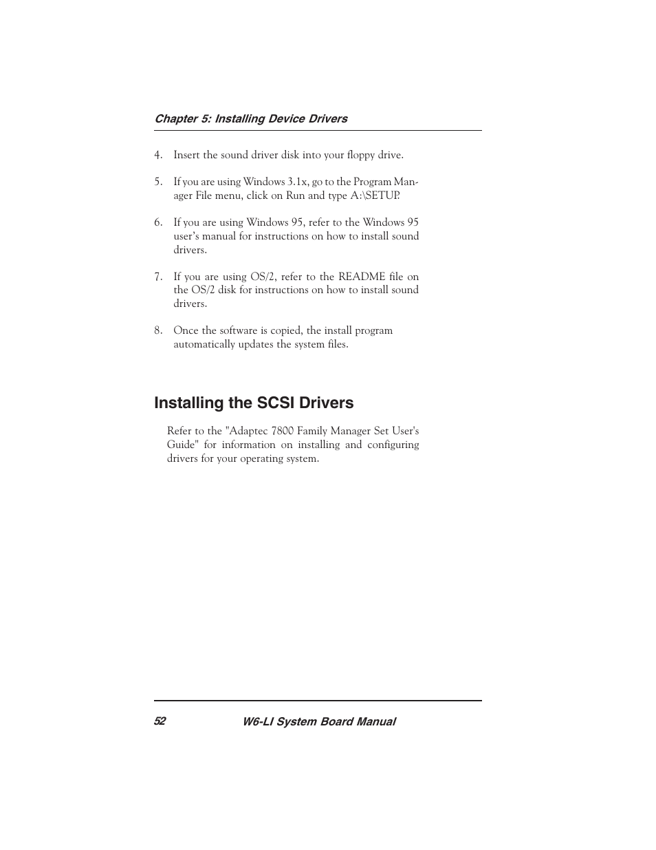 Installing the scsi drivers | Micronics PENTIUM PRO W6-LI User Manual | Page 54 / 82