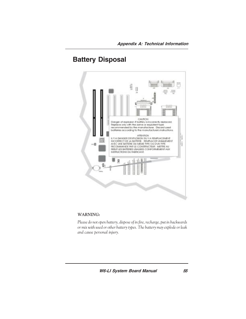 Battery disposal | Micronics PENTIUM PRO W6-LI User Manual | Page 57 / 82
