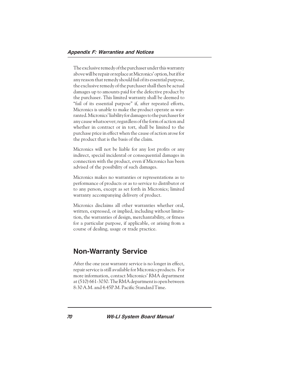 Non-warranty service | Micronics PENTIUM PRO W6-LI User Manual | Page 72 / 82