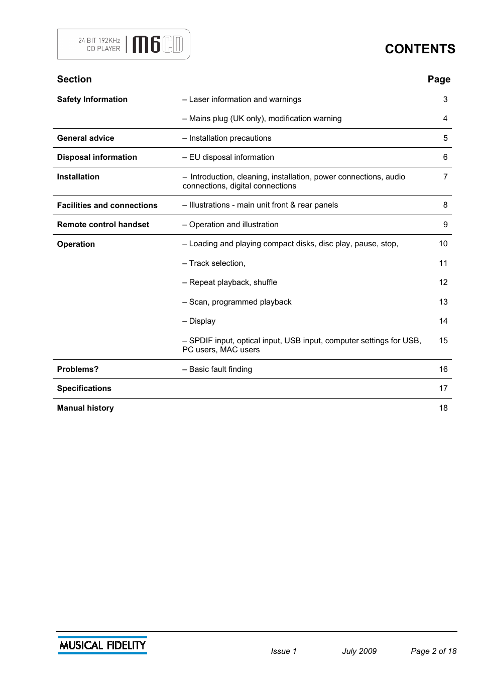 Musical Fidelity M6 User Manual | Page 2 / 18