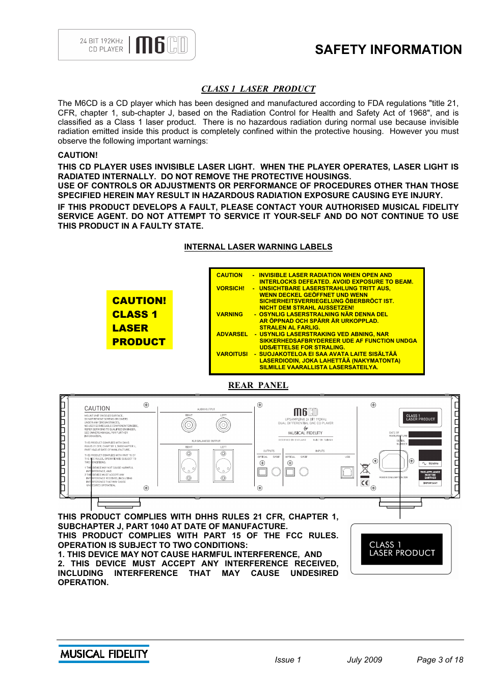 Safety information | Musical Fidelity M6 User Manual | Page 3 / 18