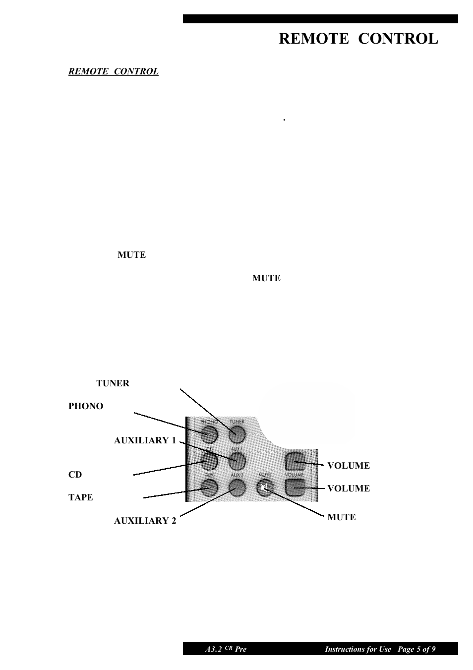 Remote control | Musical Fidelity A3.2 CR User Manual | Page 5 / 9