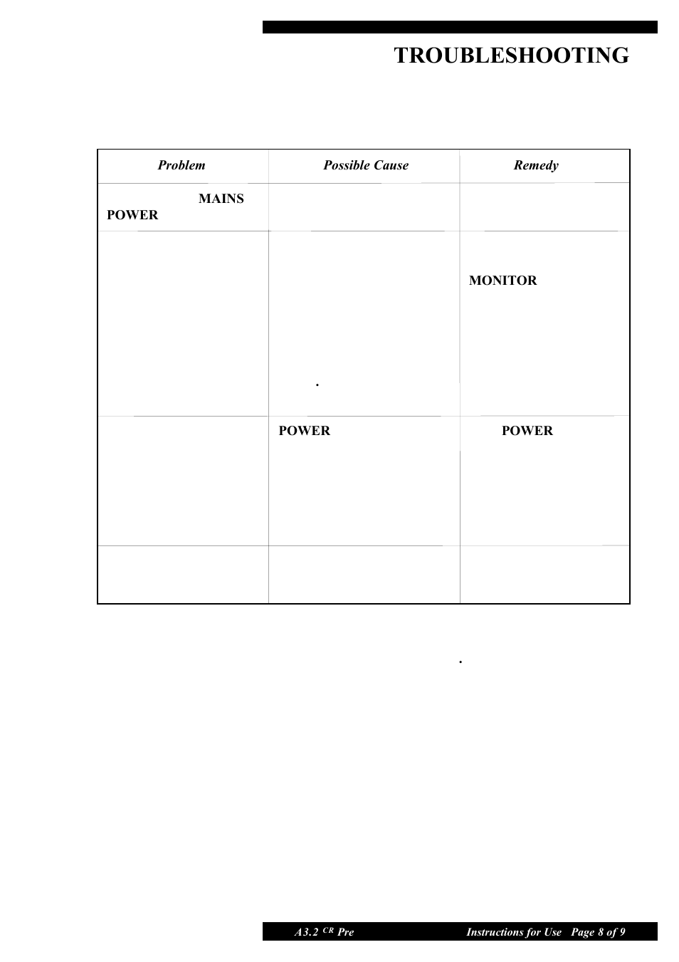 Troubleshooting | Musical Fidelity A3.2 CR User Manual | Page 8 / 9