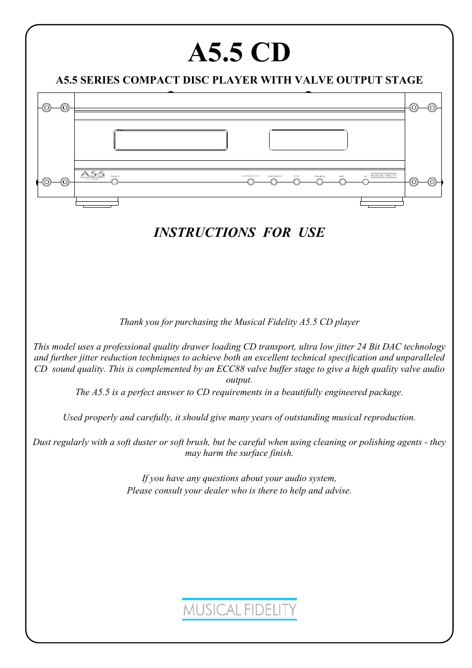 Musical Fidelity A5.5 User Manual | 15 pages