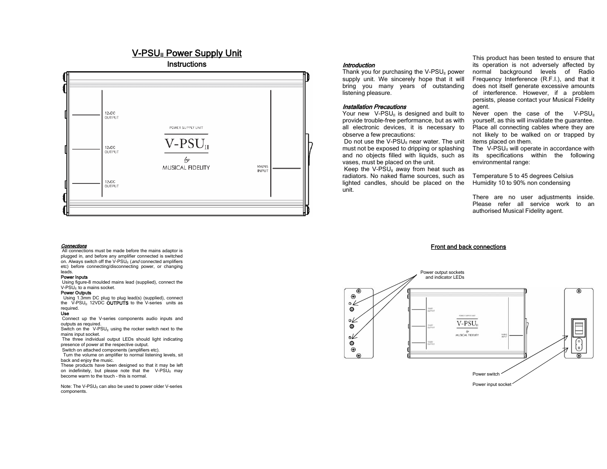 Musical Fidelity V-PSUII User Manual | 2 pages