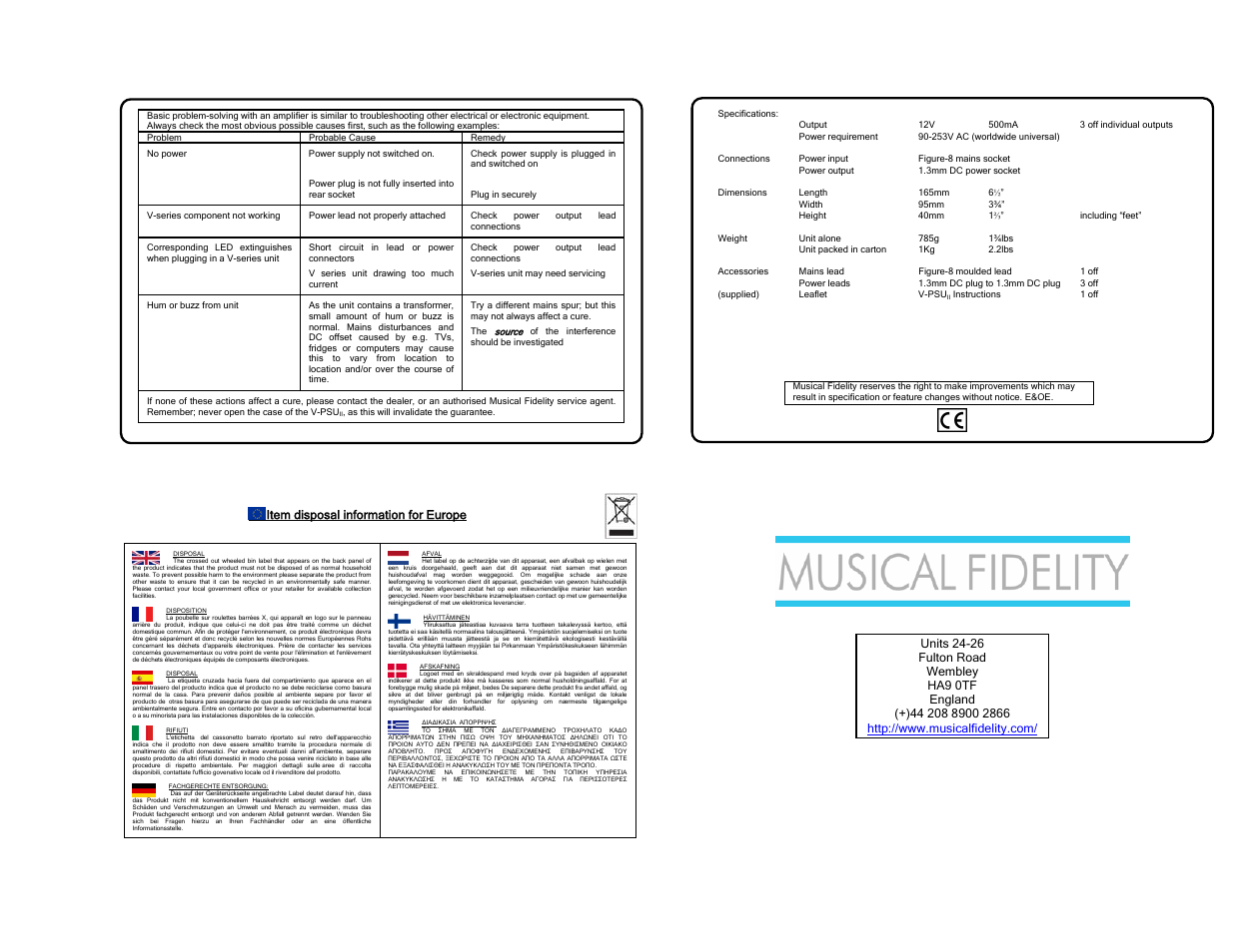 Musical Fidelity V-PSUII User Manual | Page 2 / 2