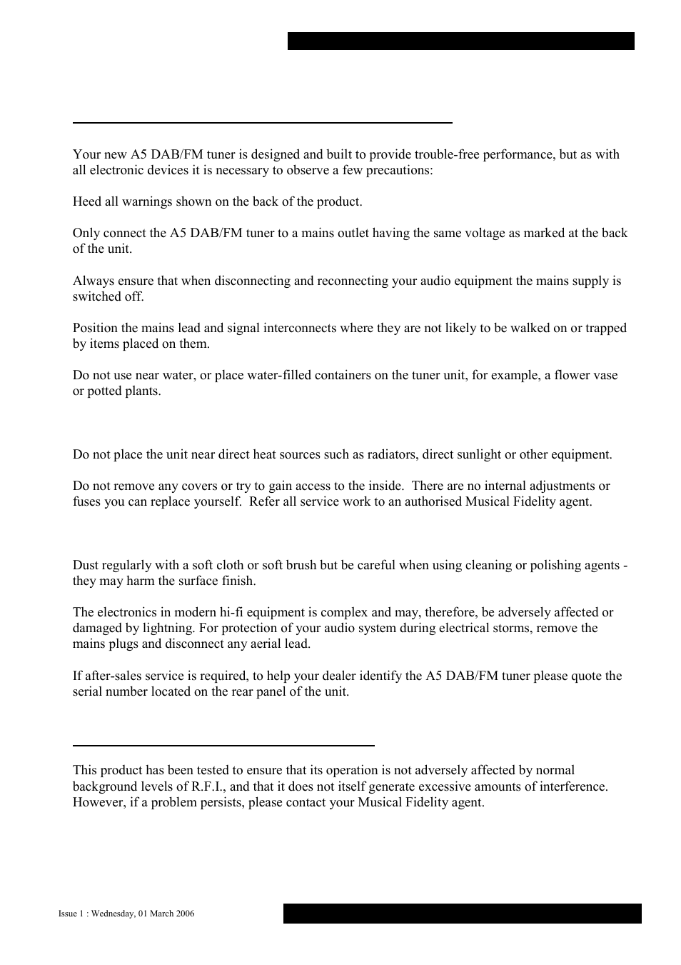 General advice | Musical Fidelity A5 User Manual | Page 3 / 12