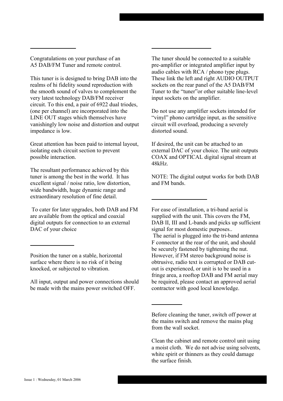 Introduction / installation | Musical Fidelity A5 User Manual | Page 6 / 12