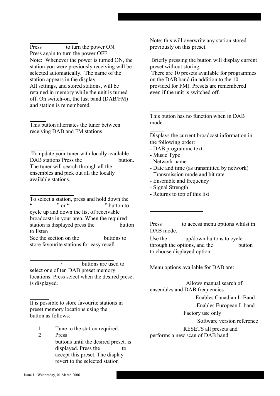 Dab button functions | Musical Fidelity A5 User Manual | Page 7 / 12