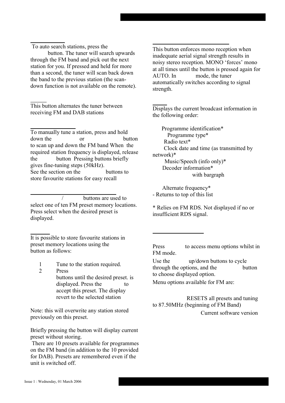 Fm button functions | Musical Fidelity A5 User Manual | Page 8 / 12