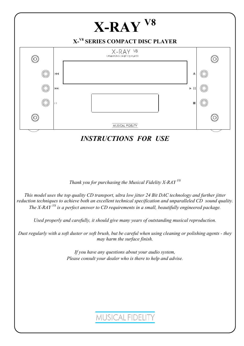 Musical Fidelity X-RAY V8 User Manual | 15 pages