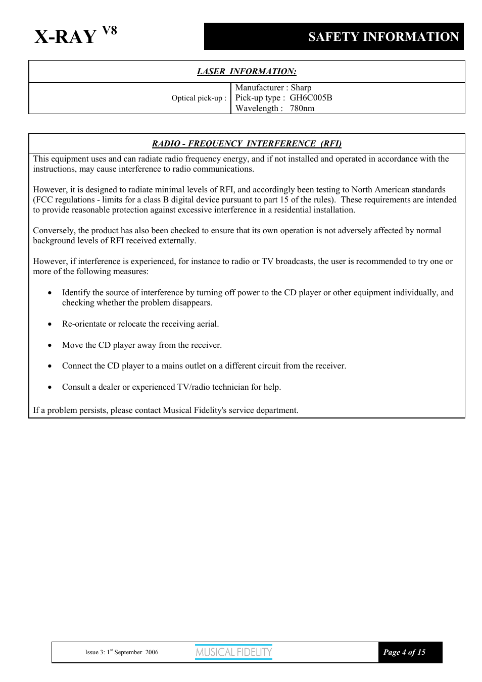 X-ray, Safety information | Musical Fidelity X-RAY V8 User Manual | Page 4 / 15