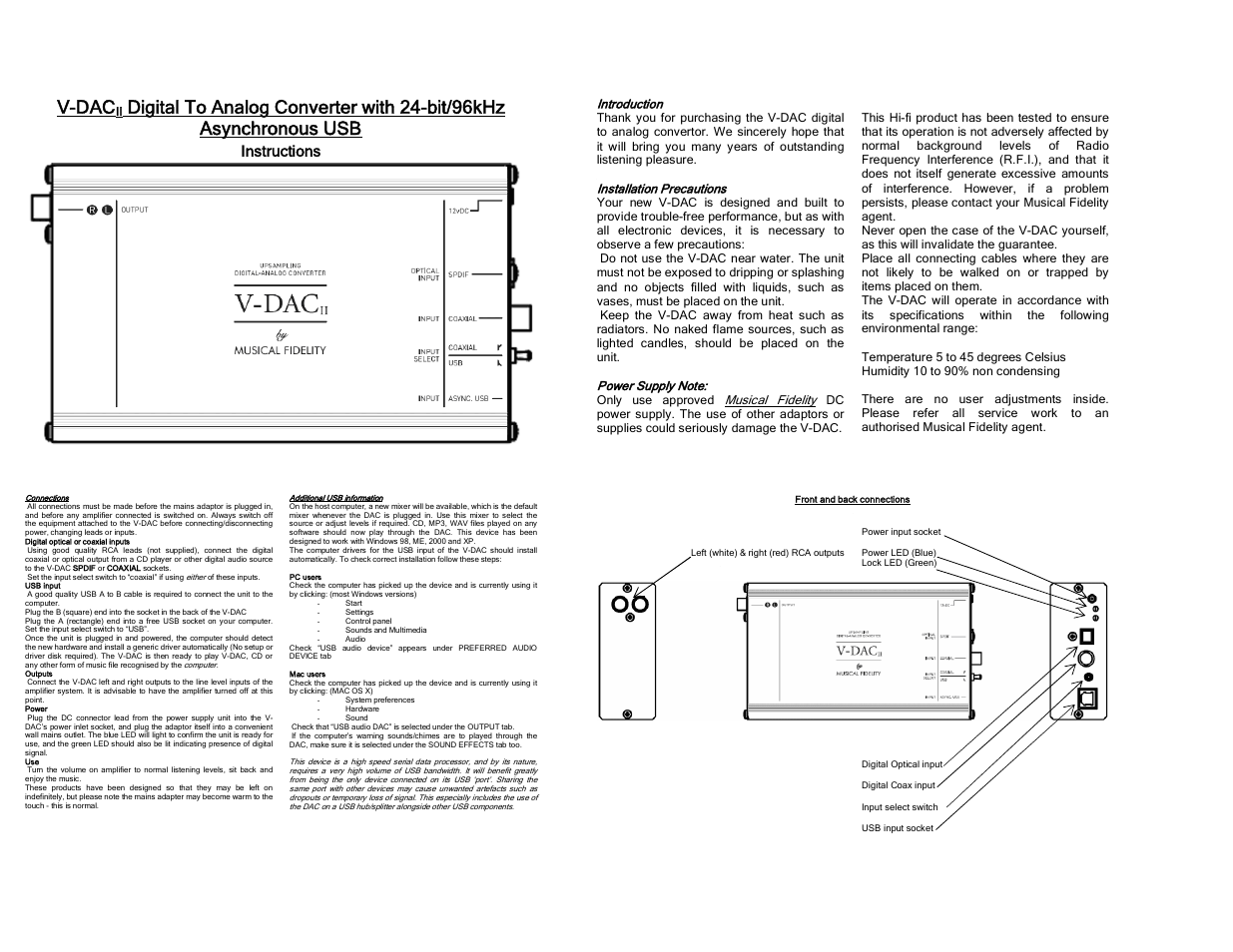 Musical Fidelity V-DACII User Manual | 2 pages