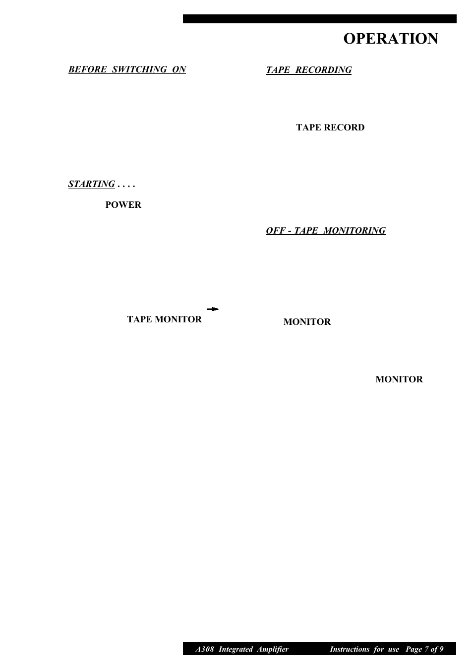 Operation | Musical Fidelity A308 User Manual | Page 7 / 9