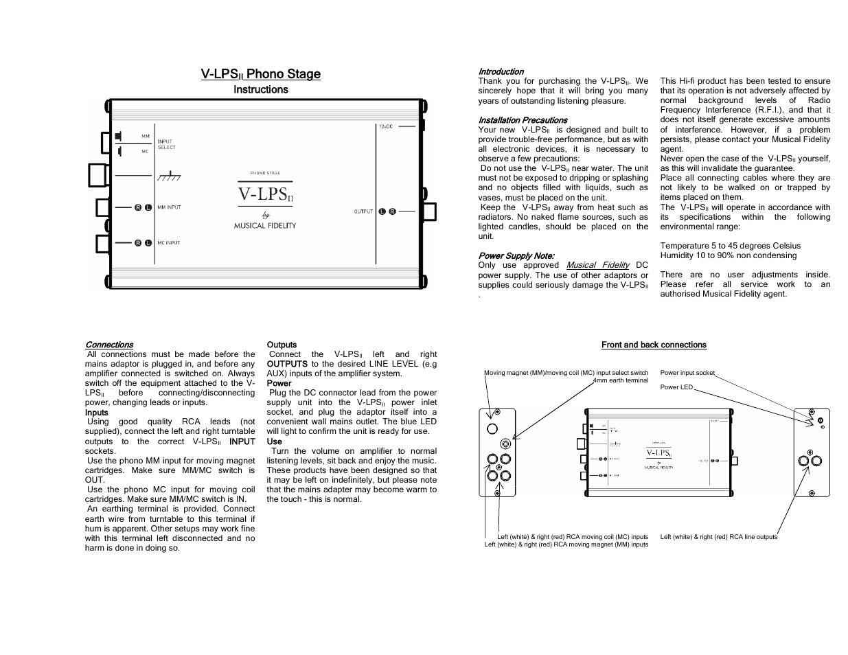 Musical Fidelity V-LPSII User Manual | 2 pages