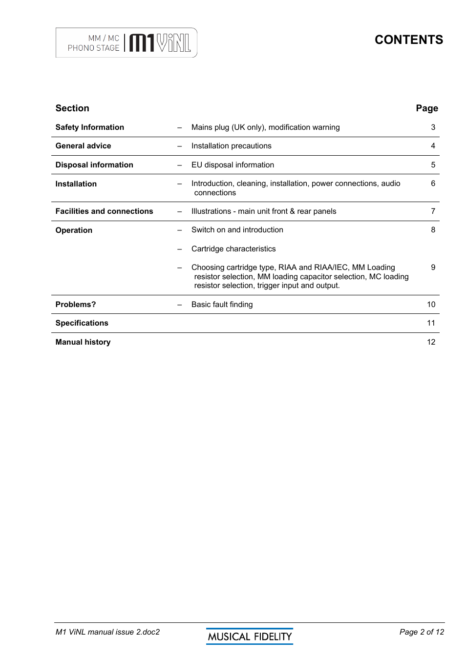 Musical Fidelity MM/MC PHONO STAGE M1 VINL User Manual | Page 2 / 12