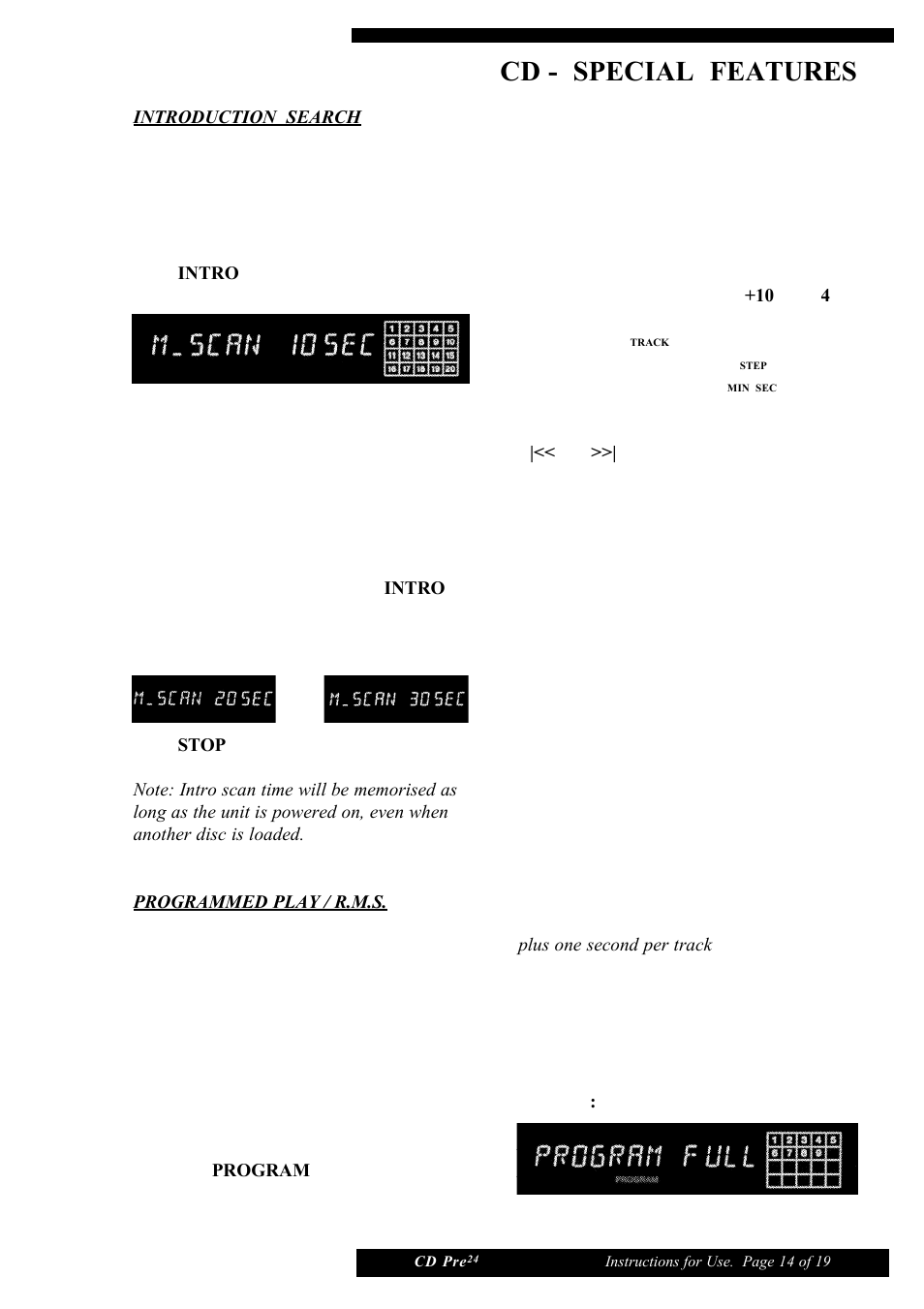 Cd - special features | Musical Fidelity CD Pre24 User Manual | Page 14 / 19