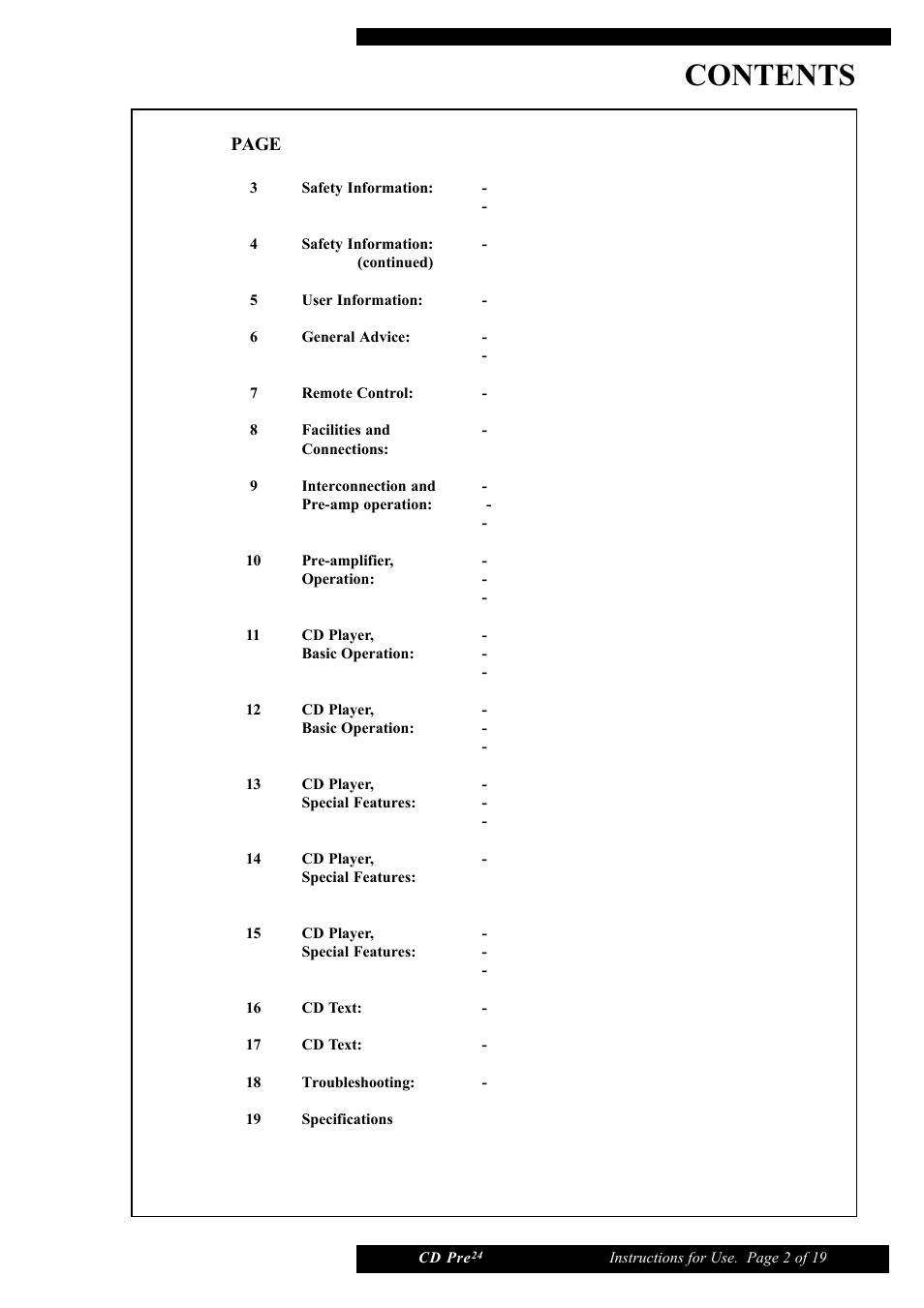 Musical Fidelity CD Pre24 User Manual | Page 2 / 19