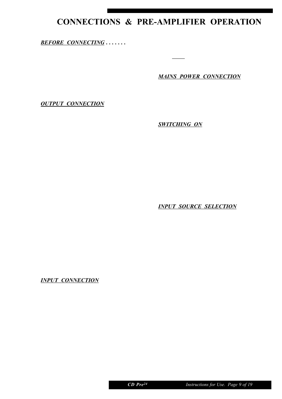 Connections & pre-amplifier operation | Musical Fidelity CD Pre24 User Manual | Page 9 / 19