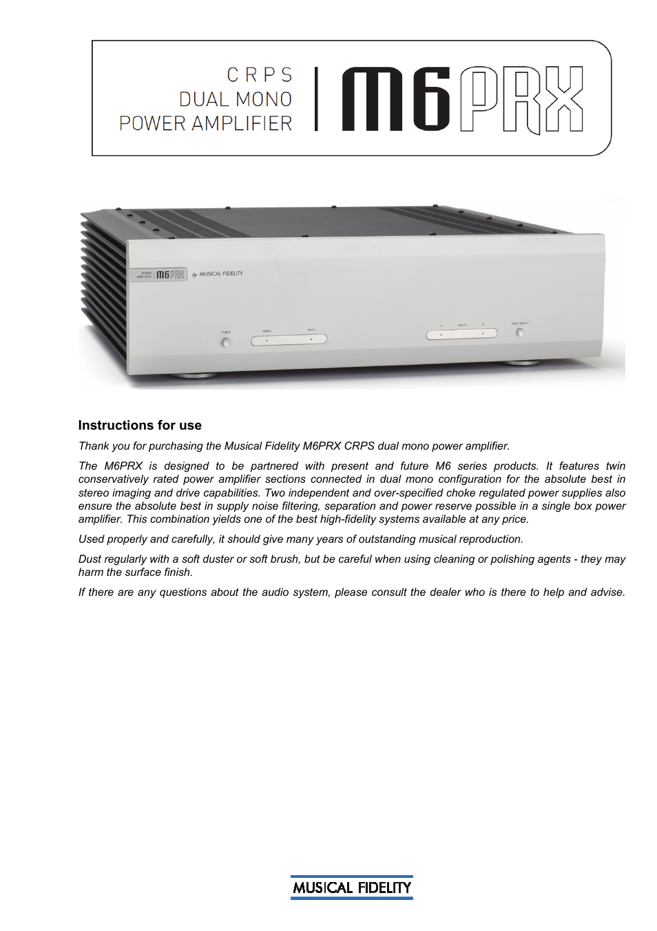 Musical Fidelity M6PRX User Manual | 11 pages