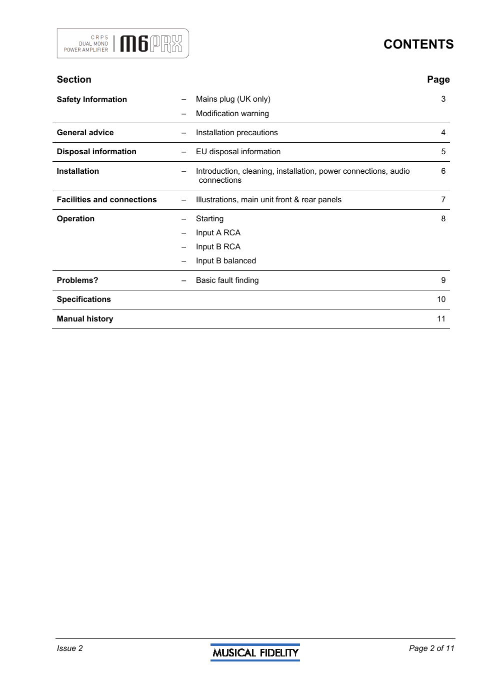 Musical Fidelity M6PRX User Manual | Page 2 / 11