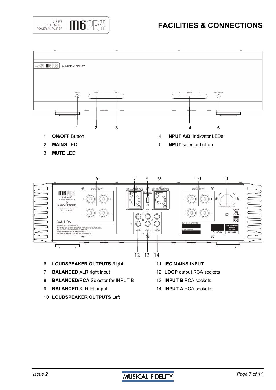 Facilities & connections | Musical Fidelity M6PRX User Manual | Page 7 / 11