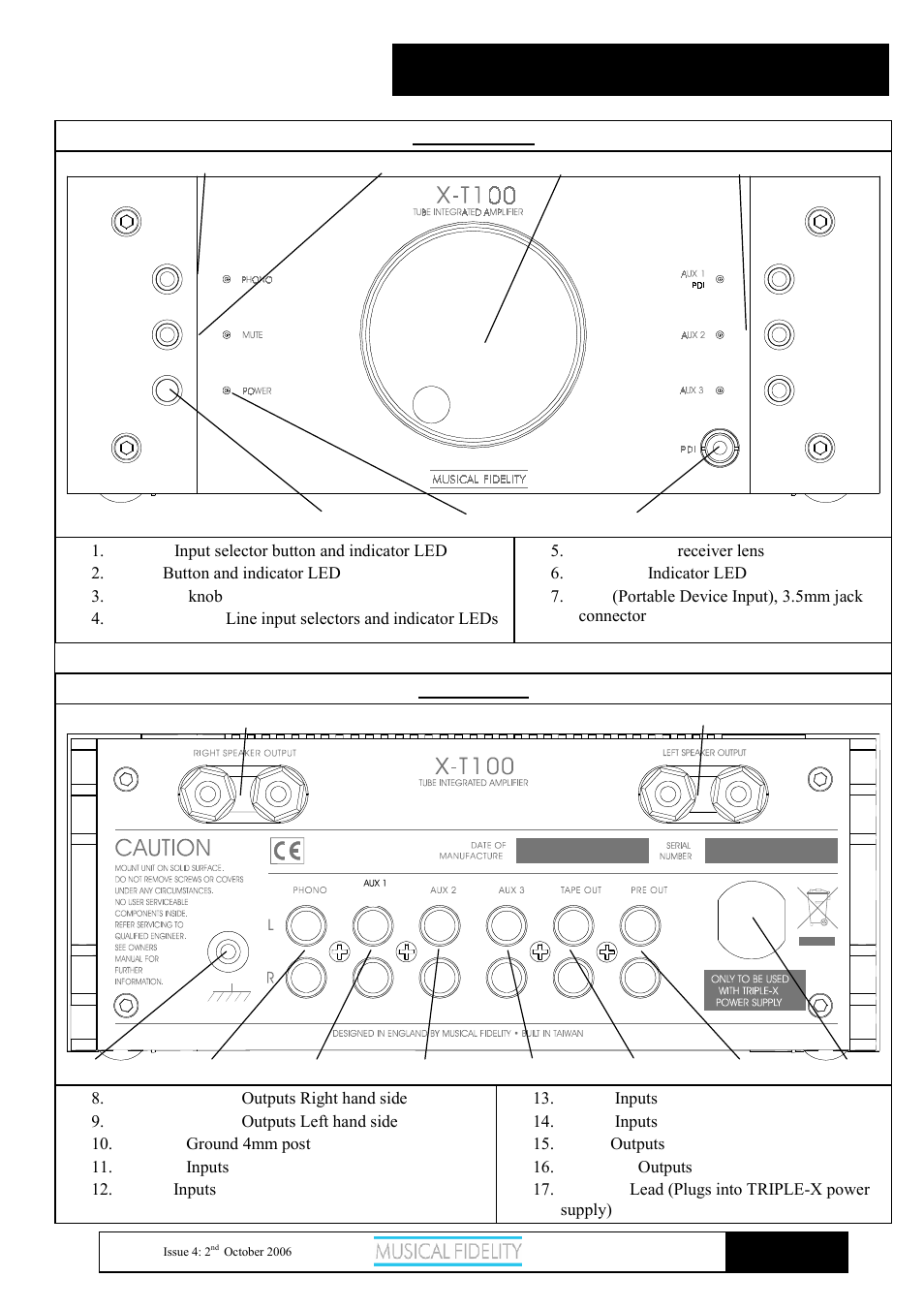 X-t100, Facilities and connection | Musical Fidelity X-T100 User Manual | Page 6 / 11