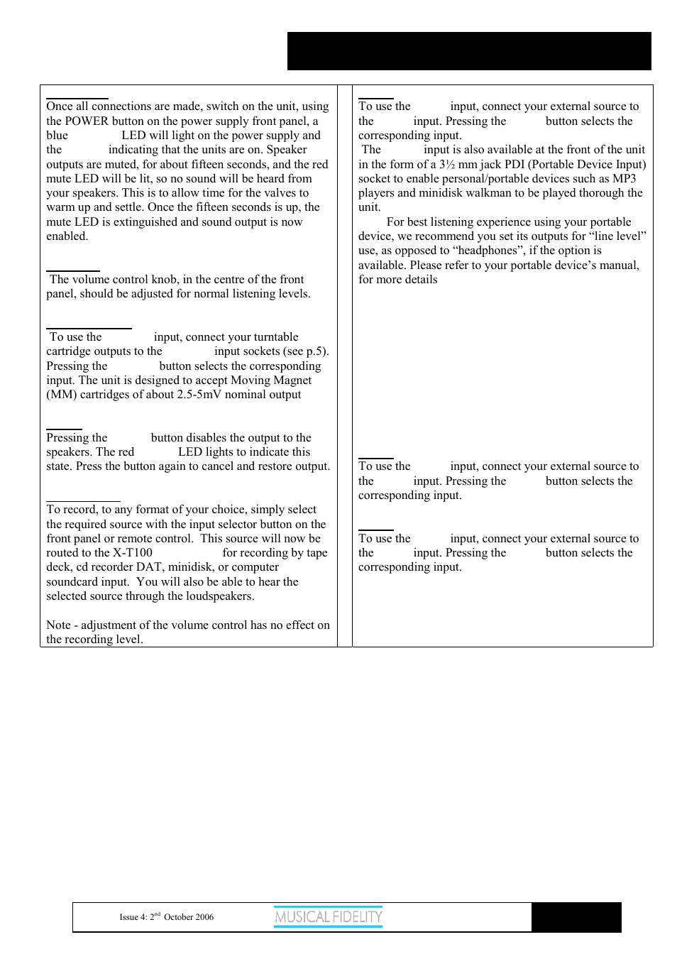 X-t100, Amplifier operation | Musical Fidelity X-T100 User Manual | Page 8 / 11