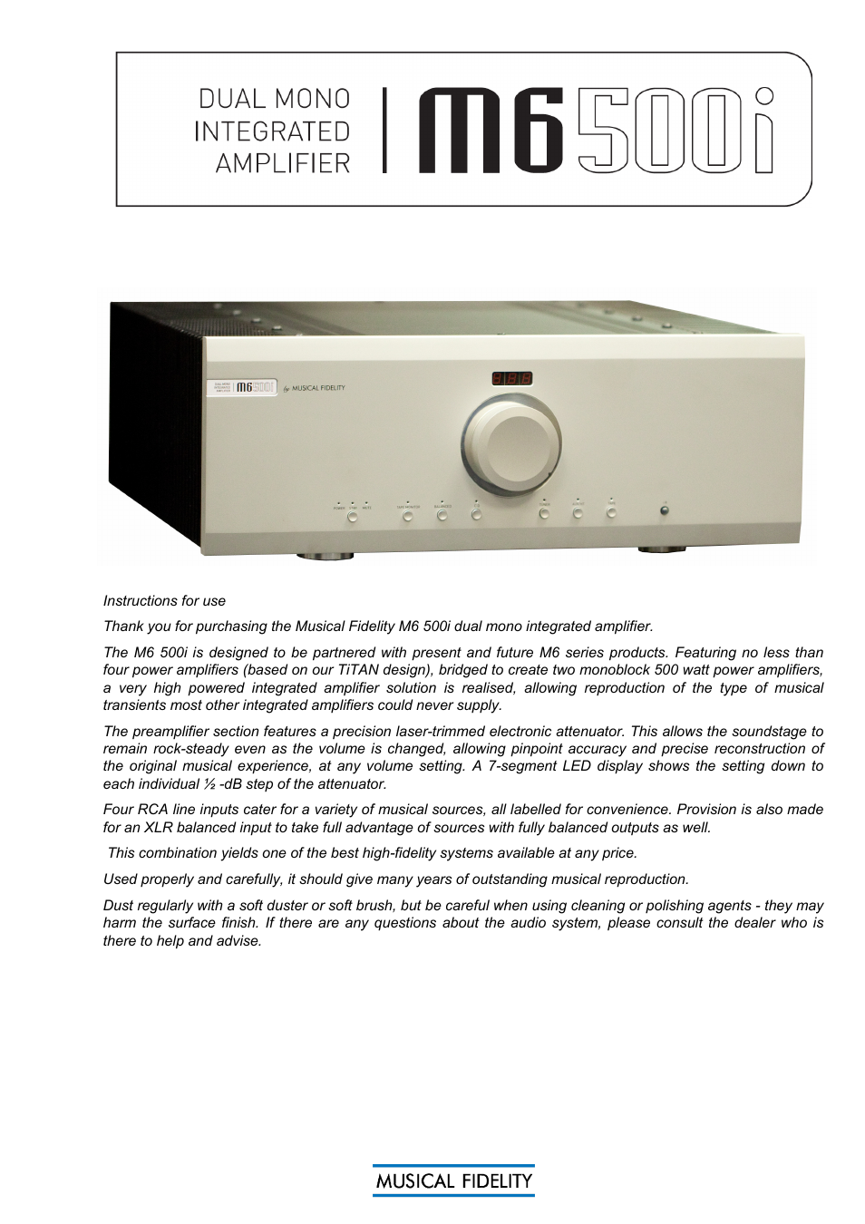 Musical Fidelity M6500I User Manual | 13 pages