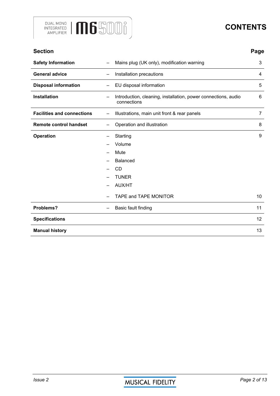 Musical Fidelity M6500I User Manual | Page 2 / 13