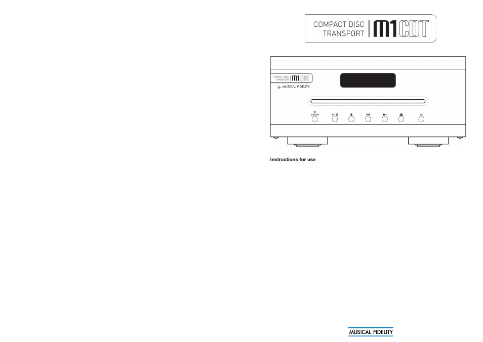 Musical Fidelity M1CDT User Manual | 10 pages