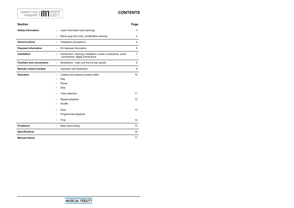 Musical Fidelity M1CDT User Manual | Page 2 / 10