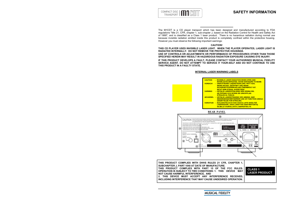 Safety information | Musical Fidelity M1CDT User Manual | Page 3 / 10