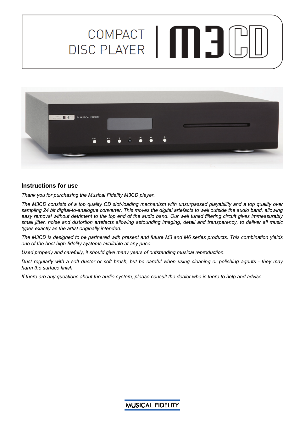 Musical Fidelity M3CD User Manual | 17 pages