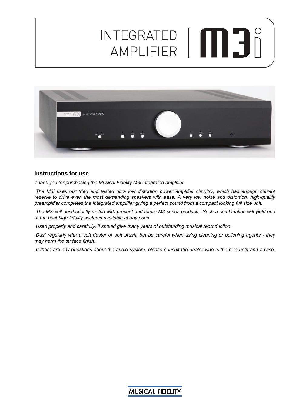 Musical Fidelity M3I User Manual | 13 pages