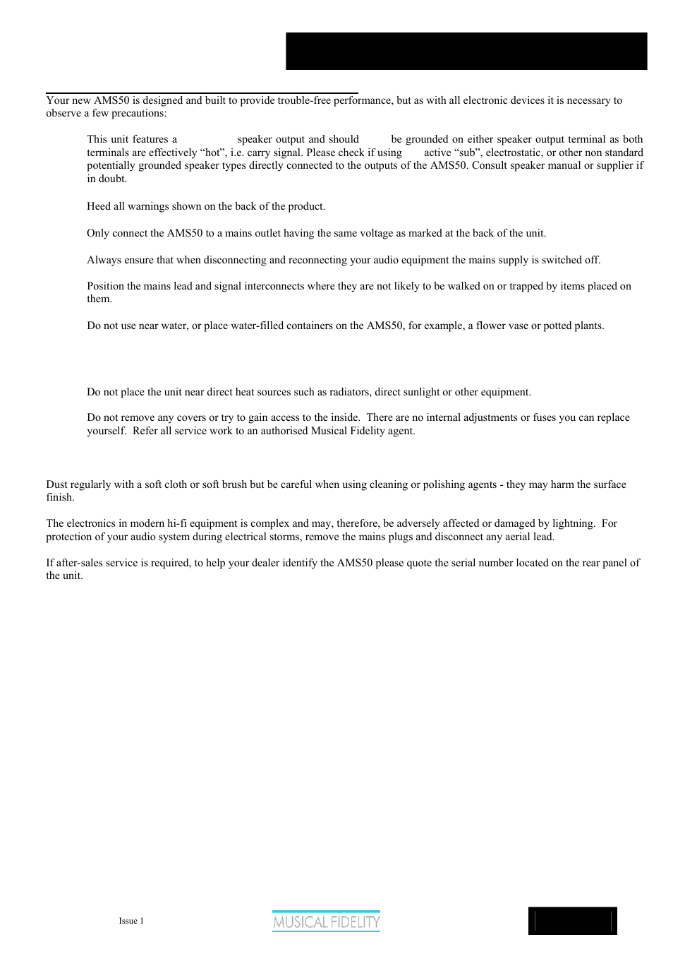 Ams50, General advice | Musical Fidelity AMS50 User Manual | Page 4 / 12