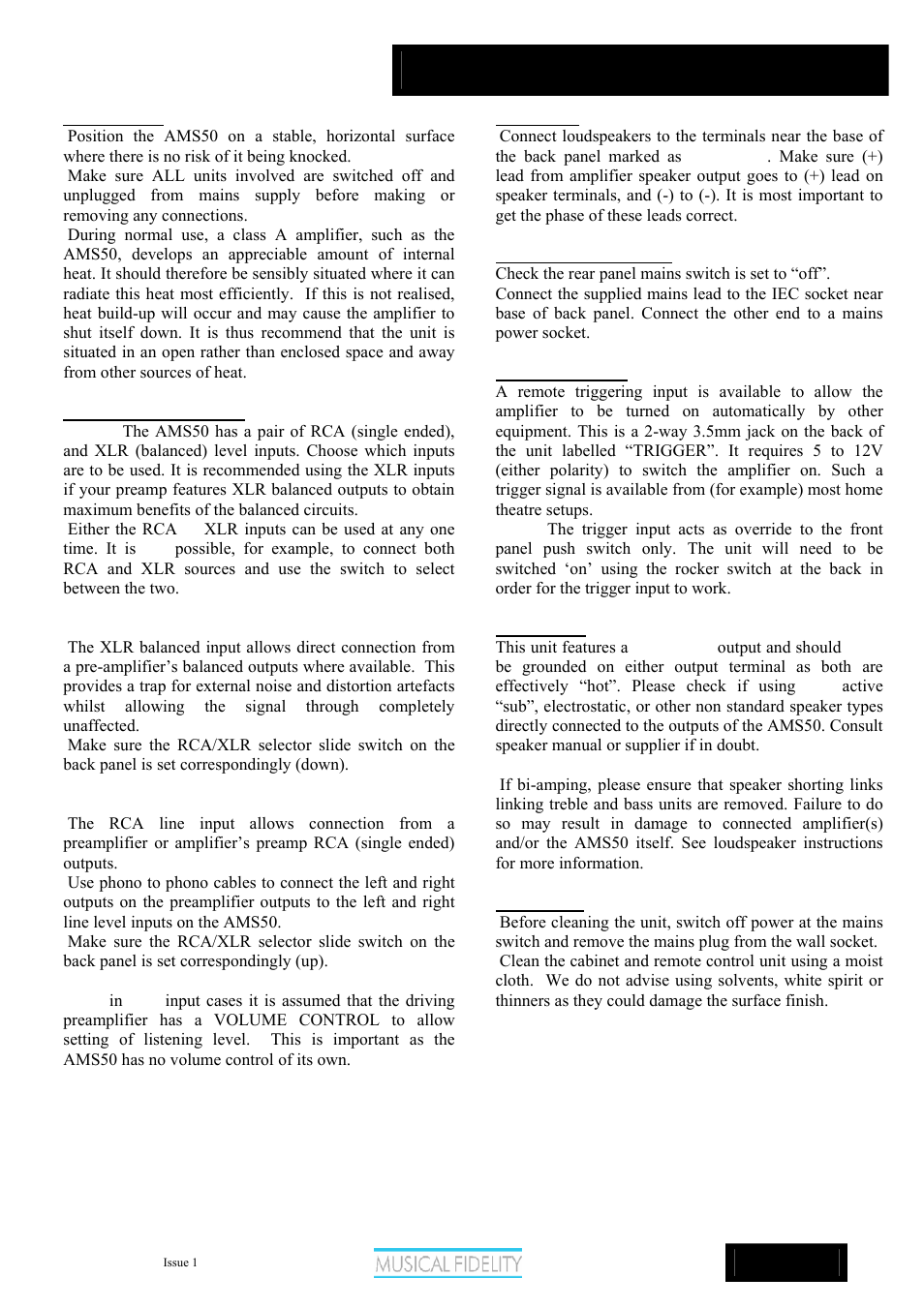 Ams50, Installation | Musical Fidelity AMS50 User Manual | Page 6 / 12
