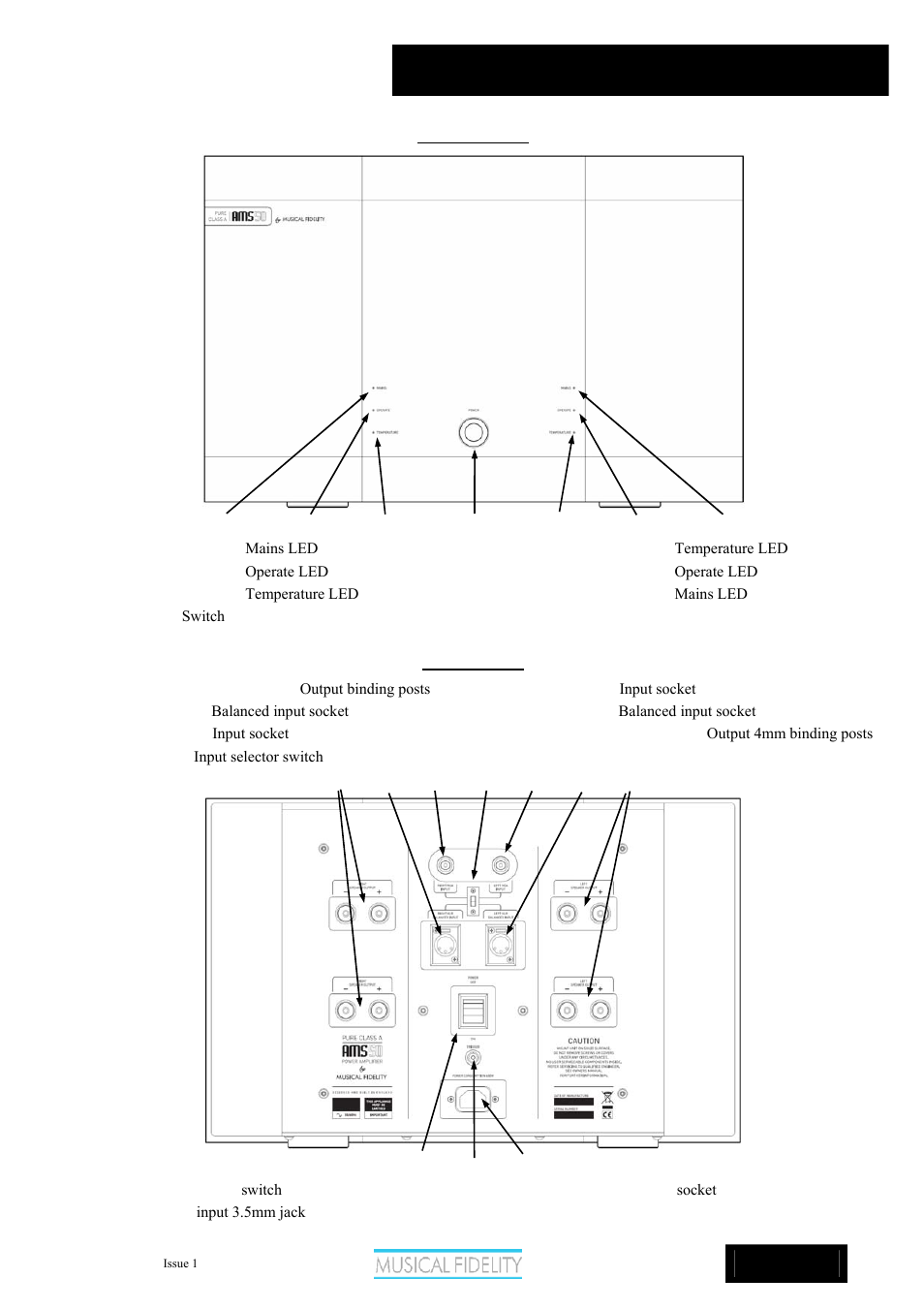 Ams50, Amplifier connections | Musical Fidelity AMS50 User Manual | Page 7 / 12