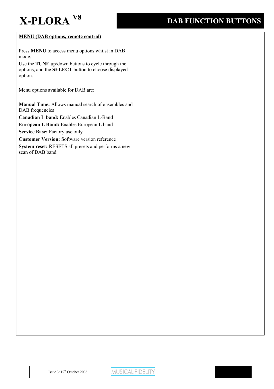 X-plora, Dab function buttons | Musical Fidelity X-PLORA X-V8 User Manual | Page 10 / 14