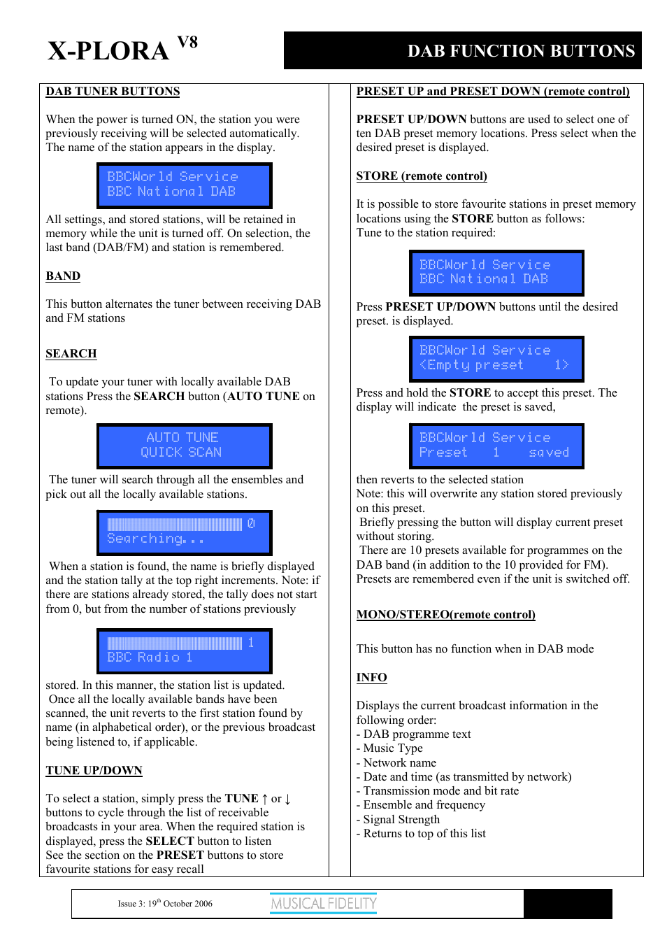 X-plora, Dab function buttons | Musical Fidelity X-PLORA X-V8 User Manual | Page 9 / 14