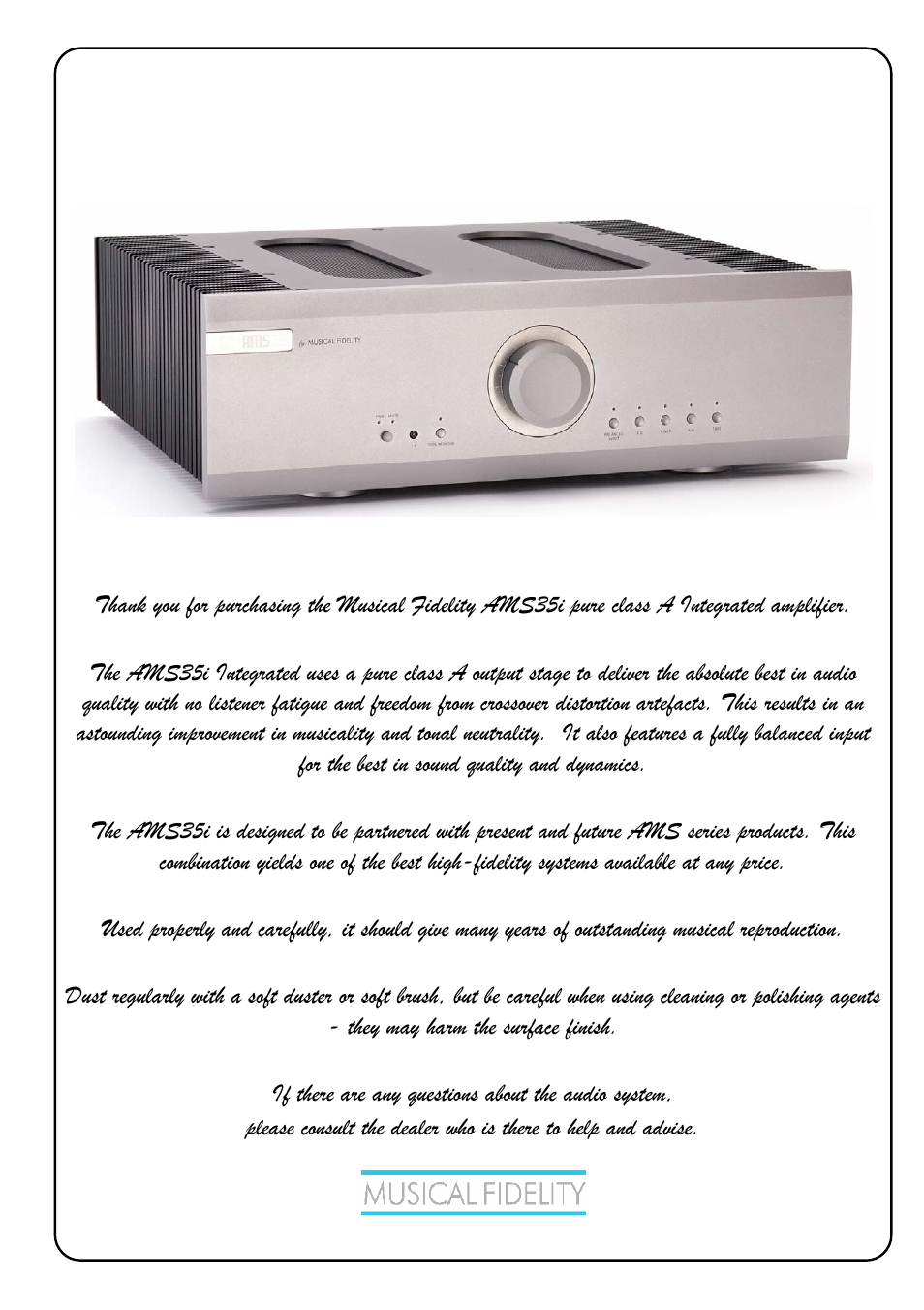 Musical Fidelity AMS35I User Manual | 12 pages