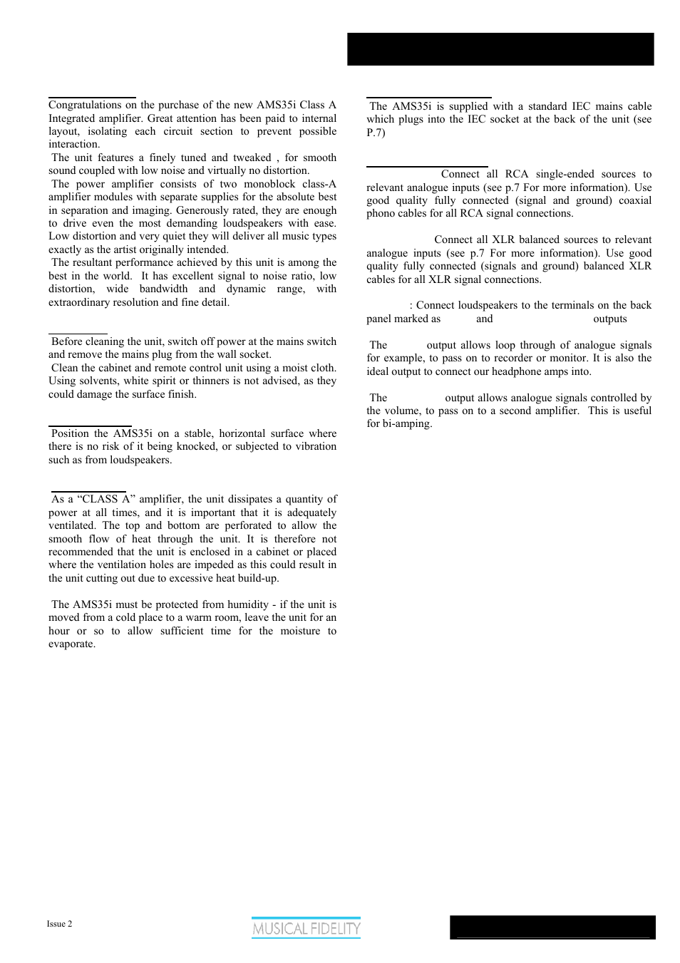 Ams35i, Installation | Musical Fidelity AMS35I User Manual | Page 6 / 12