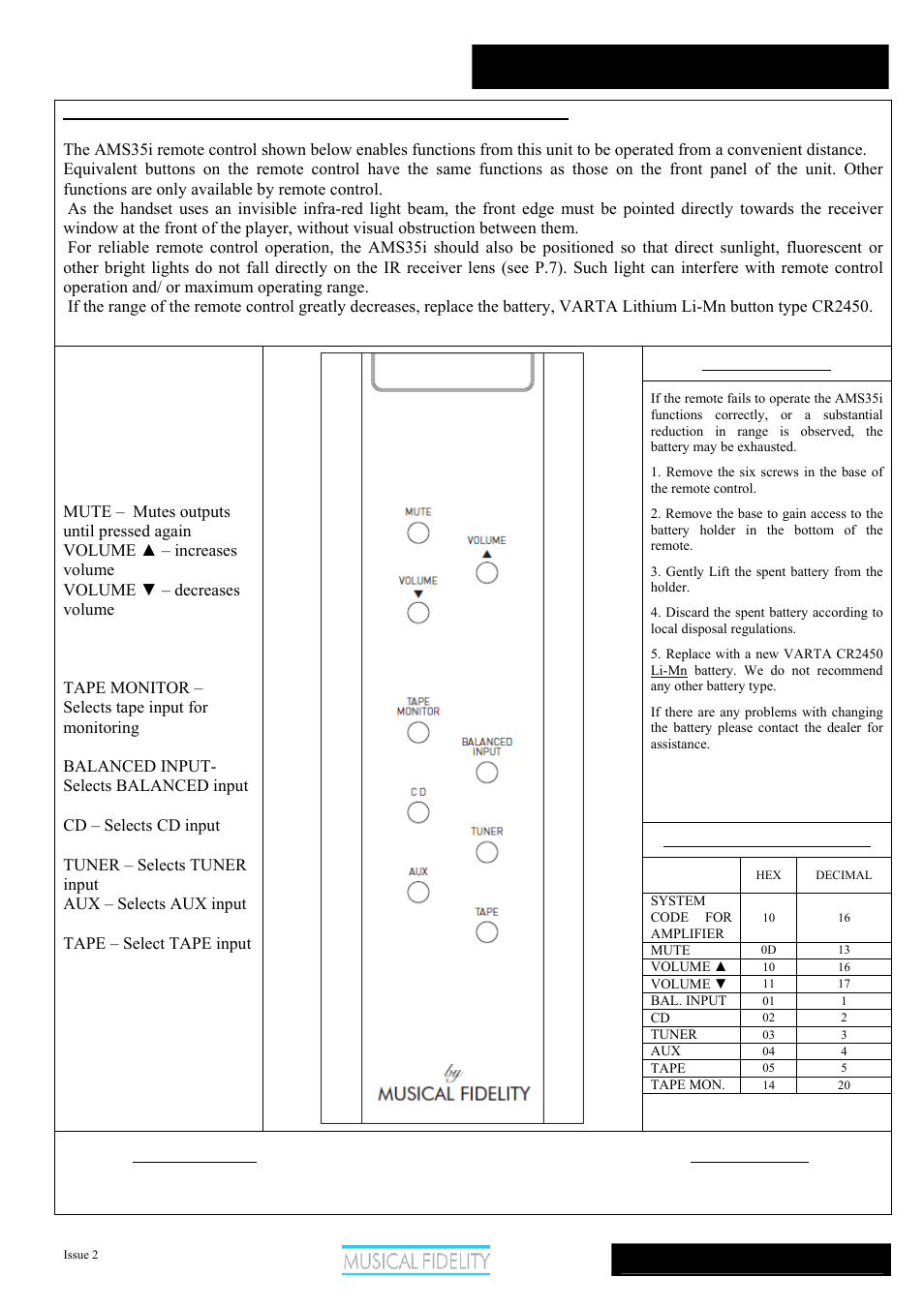 Ams35i, Remote control | Musical Fidelity AMS35I User Manual | Page 8 / 12