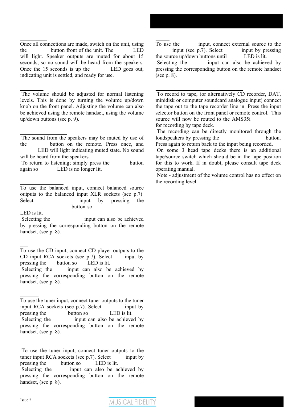 Ams35i, Amplifier operation | Musical Fidelity AMS35I User Manual | Page 9 / 12