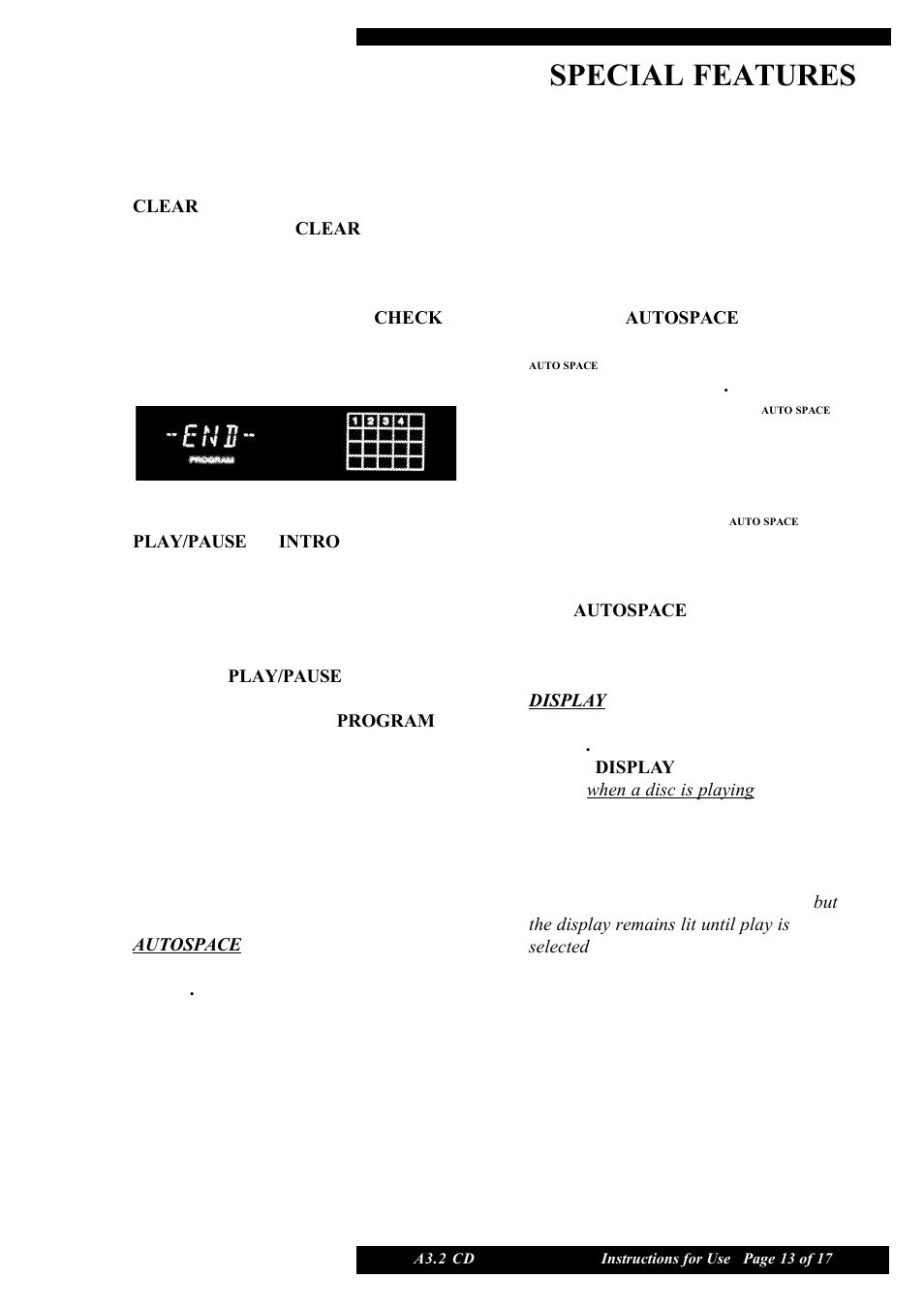 Special features | Musical Fidelity A3.2 CD User Manual | Page 13 / 17