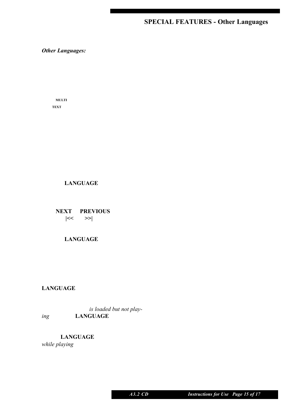 Special features - other languages | Musical Fidelity A3.2 CD User Manual | Page 15 / 17