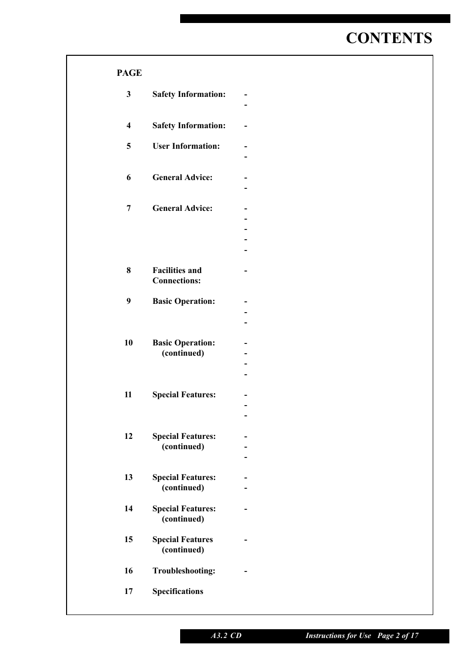 Musical Fidelity A3.2 CD User Manual | Page 2 / 17